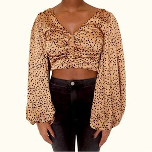 IN THE BEGINNING Dotted Ruched Cropped Top T7089 Size M